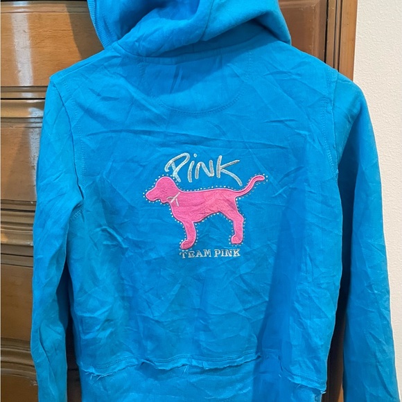 VS PINK. Very Vintage Very HTF Bling Aqua & Pink hoodie sz L - Picture 3 of 6